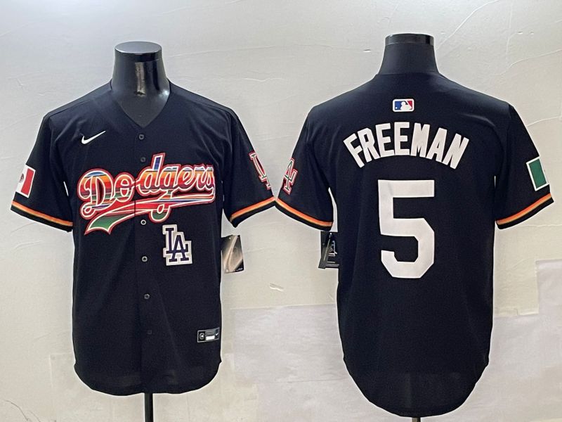 Men Los Angeles Dodgers 5 Freeman Black rainbow Nike 2025 MLB Jersey style 10